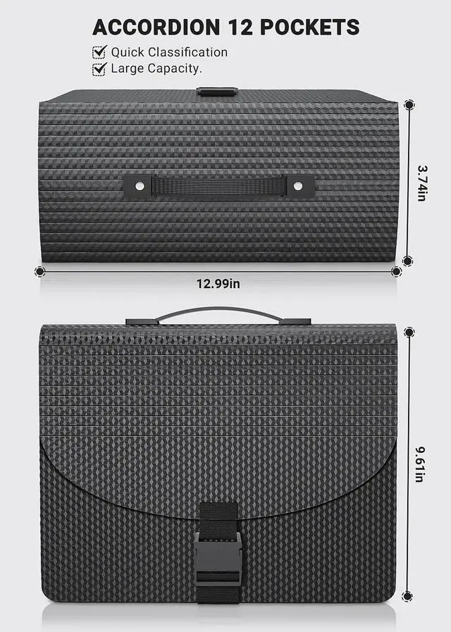 Alt view image 4 of 7 - Expanding File Folders,Accordion File Organizer with Handle,13 Pockets Expandable Filing Folders,Tabs Included Filing Box,Adjustable Strap,Bill Documents Organizer,A4/Letter Size,Diamond