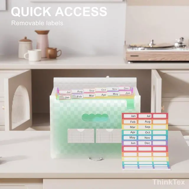 Alt view image 3 of 6 - Accordion File Organizer, 12 - Pocket Expanding File Folders for Paper Receipts, Bills & Taxes Organizer, Letter/A4 Size Document Holder for School, Office, Home with Colorful tabs- Green