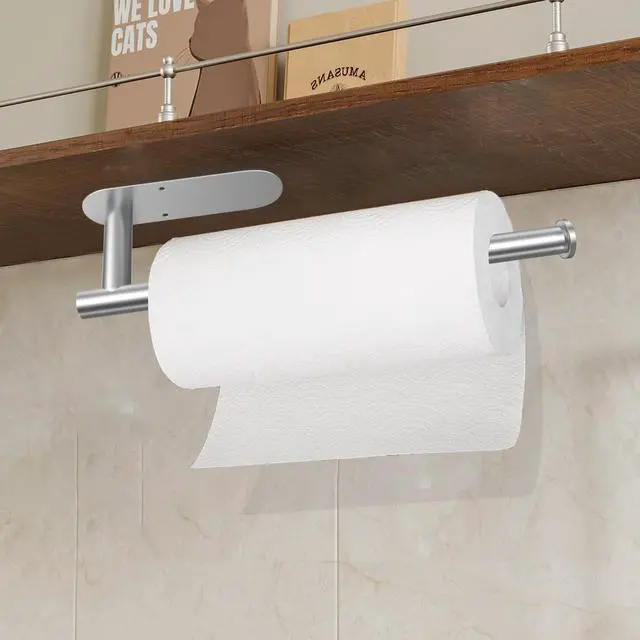 Alt view image 2 of 7 - Paper Towel Holder Under Cabinet for Kitchen, Wall Mount, Silver