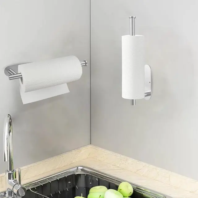 Alt view image 3 of 7 - Paper Towel Holder Under Cabinet for Kitchen, Wall Mount, Silver