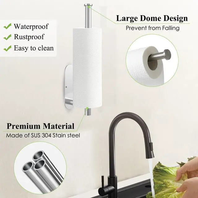 Alt view image 5 of 7 - Paper Towel Holder Under Cabinet for Kitchen, Wall Mount, Silver