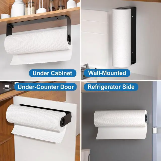 Alt view image 7 of 7 - 2026 Upgraded Paper Towel Holder Under Cabinet, Adhesive Wall Mount Paper Towel Holders, Fits Standard Jumbo MEGA Rolls, No Drilling Hanging Paper Towel Roll Rack for Kitchen, Stainless Steel, Black