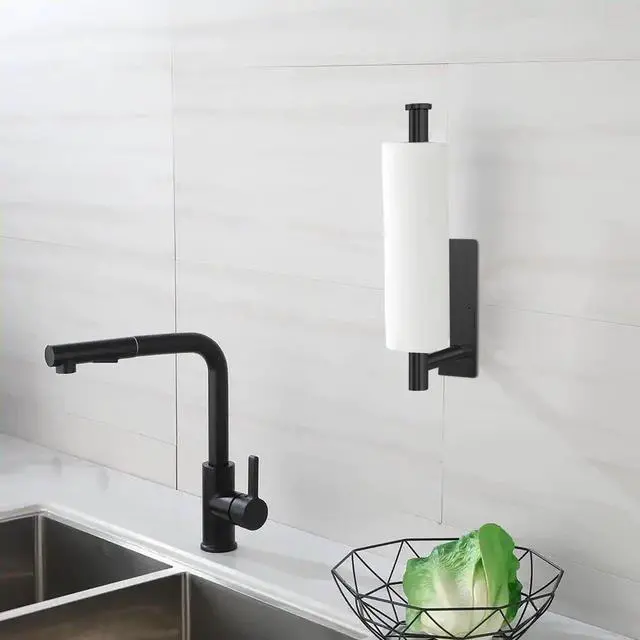 Alt view image 3 of 7 - Paper Towel Holder - Under Cabinet Paper Towel Bar for Kitchen, Wall Mount Self Adhesive or Drilling Paper Towel Rack, 304 Stainless Steel (Black)