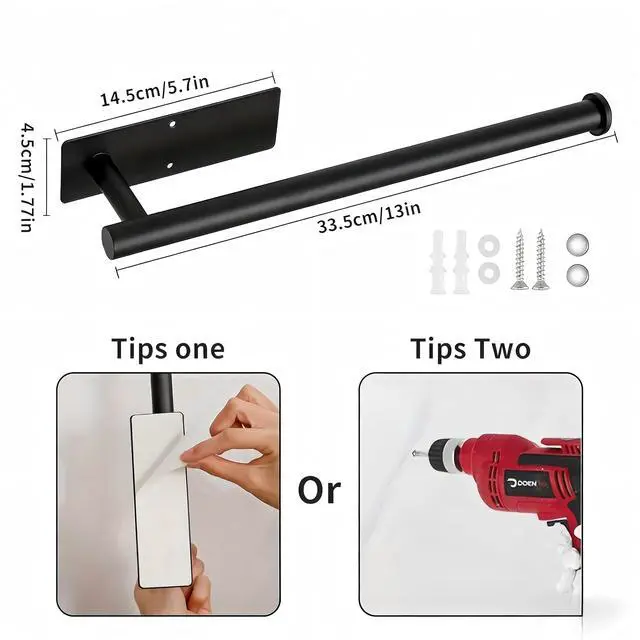 Alt view image 5 of 7 - Paper Towel Holder Under Cabinet No Drilling, Self Adhesive Paper Towel Holder Wall Mount for Kitchen Rack,Under Cabinet Paper Towel Holder, RV, 304 Stainless SteelBlack