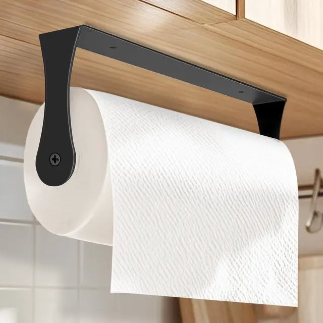 Main image of Under Cabinet Paper Towel Holder, Stainless Steel Adhesive or Drill Mount Paper Towel Holder, Wall Mount Paper Towel Holders for Kitchen or Bathroom (Black)