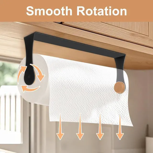 Alt view image 2 of 7 - Under Cabinet Paper Towel Holder, Stainless Steel Adhesive or Drill Mount Paper Towel Holder, Wall Mount Paper Towel Holders for Kitchen or Bathroom (Black)