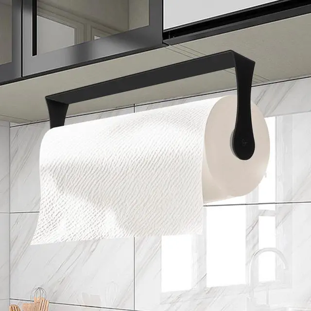 Alt view image 6 of 7 - Under Cabinet Paper Towel Holder, Stainless Steel Adhesive or Drill Mount Paper Towel Holder, Wall Mount Paper Towel Holders for Kitchen or Bathroom (Black)