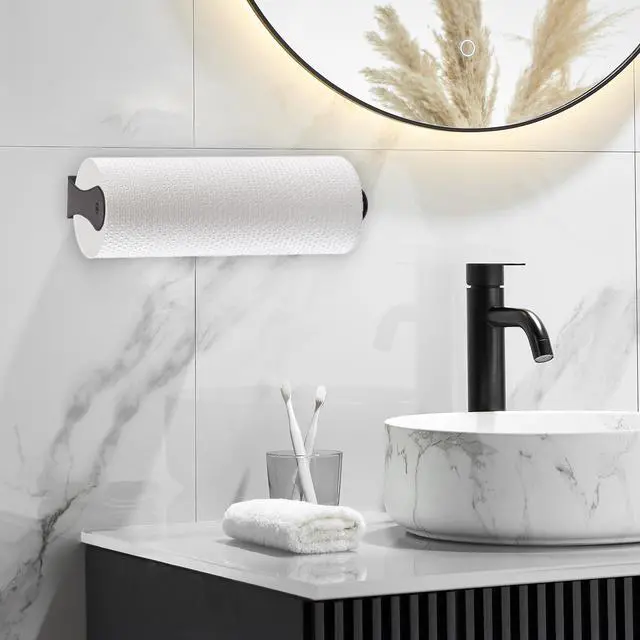 Alt view image 7 of 7 - Under Cabinet Paper Towel Holder, Stainless Steel Adhesive or Drill Mount Paper Towel Holder, Wall Mount Paper Towel Holders for Kitchen or Bathroom (Black)