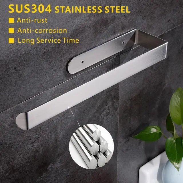 Alt view image 5 of 7 - Self Adhesive Paper Towel Holder Under Cabinet Mount, 304 Stainless Steel Wall Mount Paper Towel Roll Rack for Kitchen Cabinet, Bathroom (Silver)