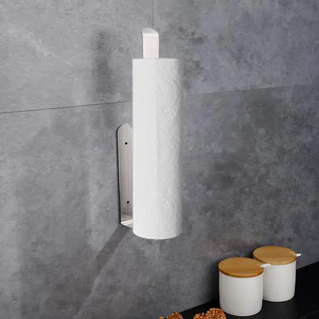 Alt view image 7 of 7 - Self Adhesive Paper Towel Holder Under Cabinet Mount, 304 Stainless Steel Wall Mount Paper Towel Roll Rack for Kitchen Cabinet, Bathroom (Silver)