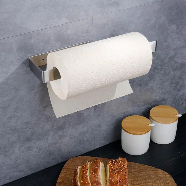 Alt view image 6 of 7 - Self Adhesive Paper Towel Holder Under Cabinet Mount, 304 Stainless Steel Wall Mount Paper Towel Roll Rack for Kitchen Cabinet, Bathroom (Silver)