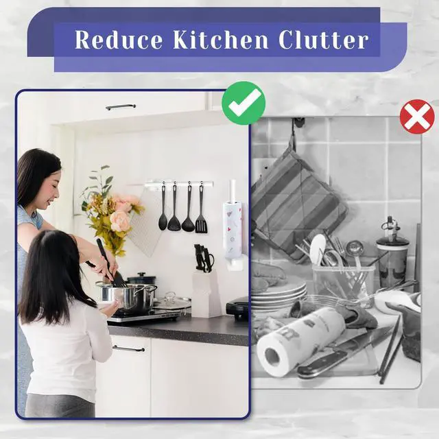 Alt view image 5 of 7 - Paper Towel Holder, Self Adhesive or Drilling Paper Towel Holder Under Cabinet, Stainless Steel Paper Towel Holders Wall Mount for Kitchen, Bathroom, Sink, Pantry, Fridge (White)