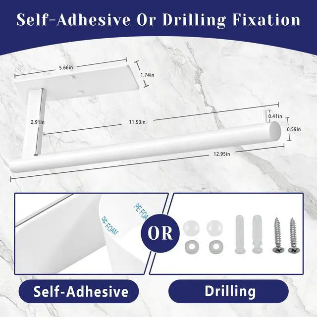 Alt view image 6 of 7 - Paper Towel Holder, Self Adhesive or Drilling Paper Towel Holder Under Cabinet, Stainless Steel Paper Towel Holders Wall Mount for Kitchen, Bathroom, Sink, Pantry, Fridge (White)