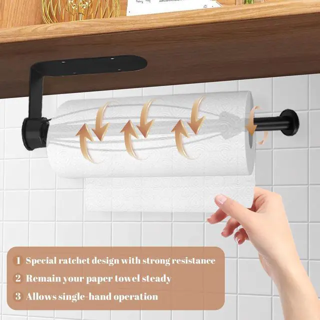 Alt view image 2 of 7 - Paper Towel Holder Under Cabinet, Self-Adhesive Hanging Paper Towel Holder with Damping Effect, Under Counter Paper Roll Holder for Kitchen, Bathroom, RV