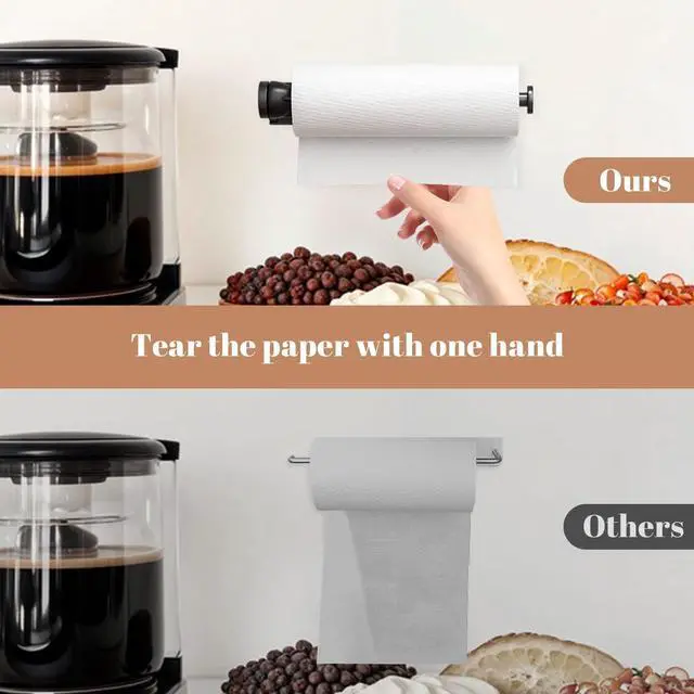 Alt view image 3 of 7 - Paper Towel Holder Under Cabinet, Self-Adhesive Hanging Paper Towel Holder with Damping Effect, Under Counter Paper Roll Holder for Kitchen, Bathroom, RV