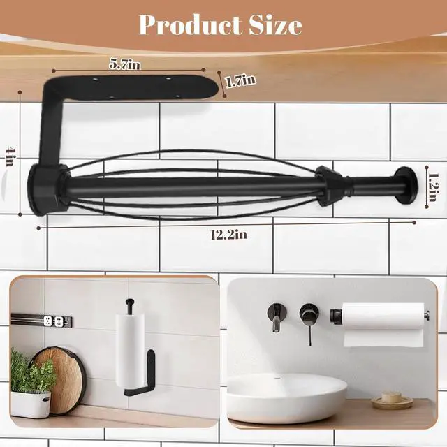 Alt view image 5 of 7 - Paper Towel Holder Under Cabinet, Self-Adhesive Hanging Paper Towel Holder with Damping Effect, Under Counter Paper Roll Holder for Kitchen, Bathroom, RV