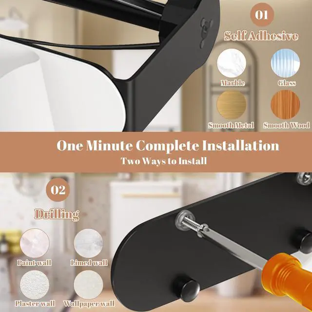 Alt view image 6 of 7 - Paper Towel Holder Under Cabinet, Self-Adhesive Hanging Paper Towel Holder with Damping Effect, Under Counter Paper Roll Holder for Kitchen, Bathroom, RV