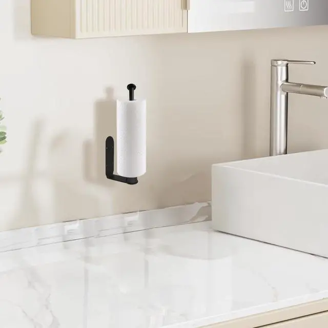 Alt view image 7 of 7 - Paper Towel Holder Under Cabinet, Self-Adhesive Hanging Paper Towel Holder with Damping Effect, Under Counter Paper Roll Holder for Kitchen, Bathroom, RV