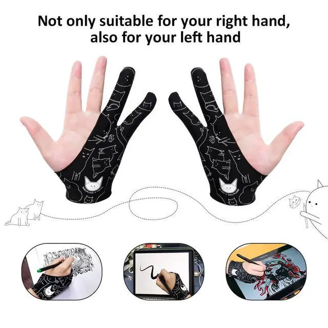 Alt view image 3 of 7 - Digital Drawing Glove - Two-Finger Artist Glove with Cute Cat Print, Suitable for Right and Left Hand