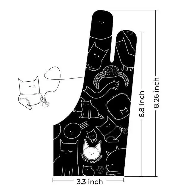 Alt view image 4 of 7 - Digital Drawing Glove - Two-Finger Artist Glove with Cute Cat Print, Suitable for Right and Left Hand