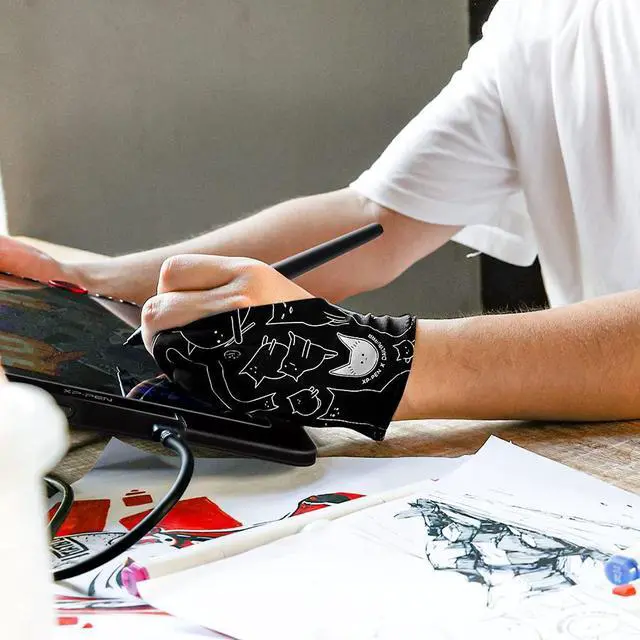 Alt view image 6 of 7 - Digital Drawing Glove - Two-Finger Artist Glove with Cute Cat Print, Suitable for Right and Left Hand