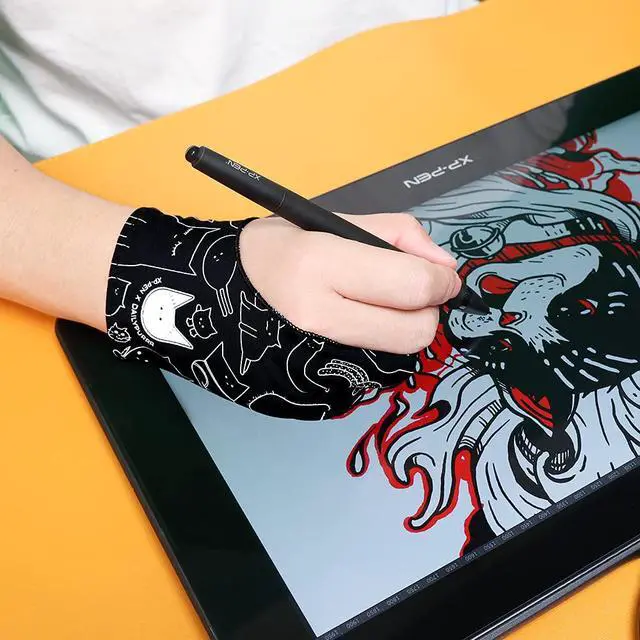 Alt view image 7 of 7 - Digital Drawing Glove - Two-Finger Artist Glove with Cute Cat Print, Suitable for Right and Left Hand
