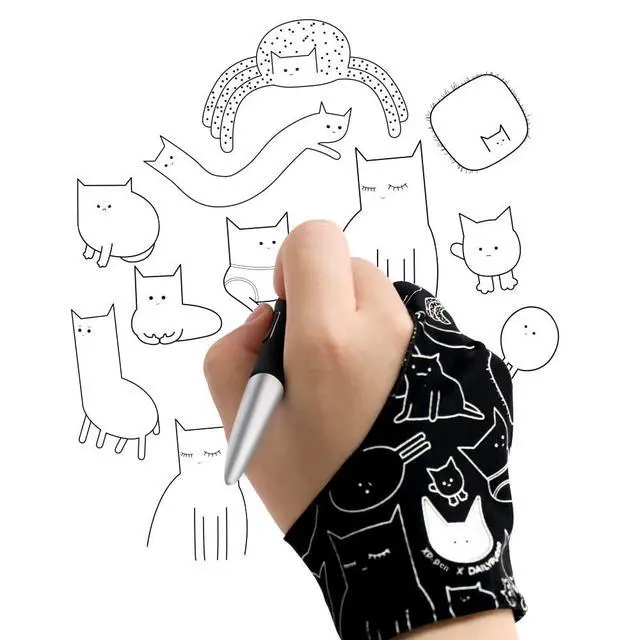 Alt view image 5 of 7 - Digital Drawing Glove - Two-Finger Artist Glove with Cute Cat Print, Suitable for Right and Left Hand