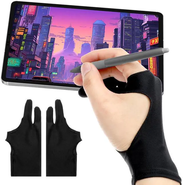 Main image of 2 Packs Digital Drawing Gloves for Artists Anti Smudge Graphic Gloves for 2 Finger Design for Sketching Digital Art Illustration Ergonomic Breathable for Procreate Photoshop Drawing Sessions