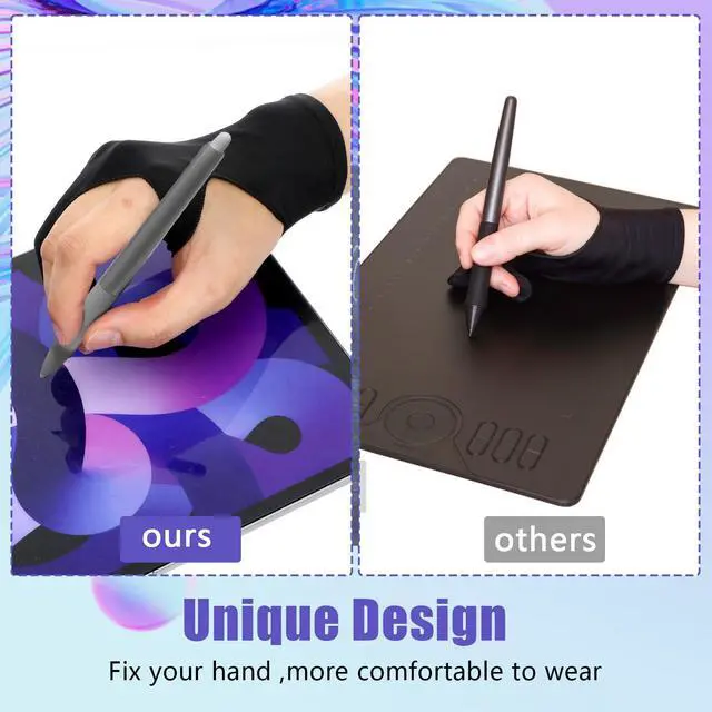 Alt view image 3 of 7 - 2 Packs Digital Drawing Gloves for Artists Anti Smudge Graphic Gloves for 2 Finger Design for Sketching Digital Art Illustration Ergonomic Breathable for Procreate Photoshop Drawing Sessions