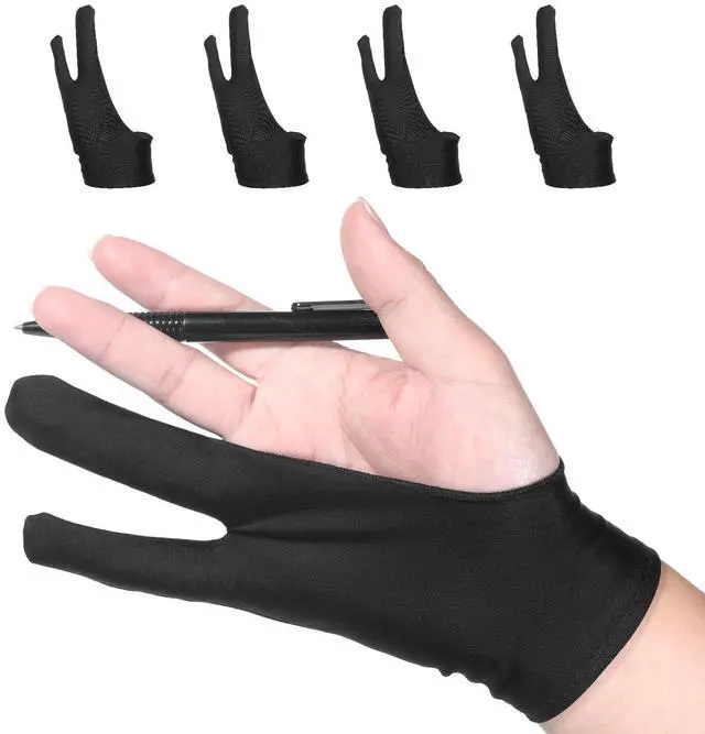Main image of 4 Pack Drawing Glove Digital Drawing Art Glove Palm Rejection for Capacitive Touch Screen Artist Right/Left Hand Graphic Tablet, Graphics Monitor Digital Sketching, Coloring Two Finger Gloves