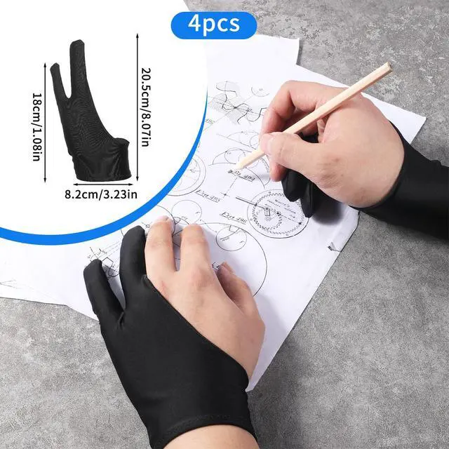 Alt view image 2 of 7 - 4 Pack Drawing Glove Digital Drawing Art Glove Palm Rejection for Capacitive Touch Screen Artist Right/Left Hand Graphic Tablet, Graphics Monitor Digital Sketching, Coloring Two Finger Gloves