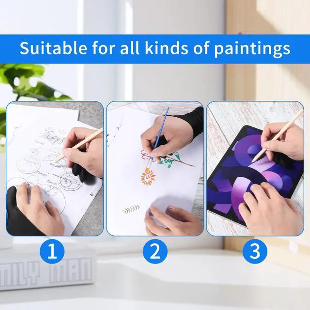 Alt view image 5 of 7 - 4 Pack Drawing Glove Digital Drawing Art Glove Palm Rejection for Capacitive Touch Screen Artist Right/Left Hand Graphic Tablet, Graphics Monitor Digital Sketching, Coloring Two Finger Gloves