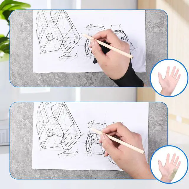 Alt view image 3 of 7 - 4 Pack Drawing Glove Digital Drawing Art Glove Palm Rejection for Capacitive Touch Screen Artist Right/Left Hand Graphic Tablet, Graphics Monitor Digital Sketching, Coloring Two Finger Gloves