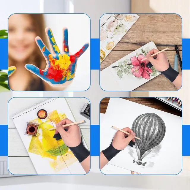 Alt view image 7 of 7 - 4 Pack Drawing Glove Digital Drawing Art Glove Palm Rejection for Capacitive Touch Screen Artist Right/Left Hand Graphic Tablet, Graphics Monitor Digital Sketching, Coloring Two Finger Gloves
