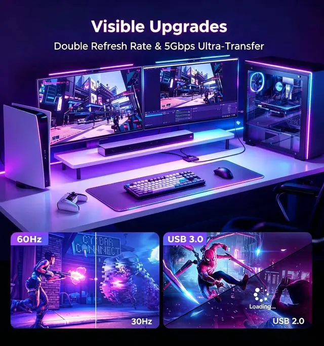 Alt view image 3 of 7 - USB 3.0 Video Capture Card for Streaming, 1080P 60Hz HDMI Video Recording with 4K30 Pass-Through, Plug & Play Cam Link Aluminum Low Latency Type-C Device for Nintendo Switch 2, PS5, Xbox, OBS