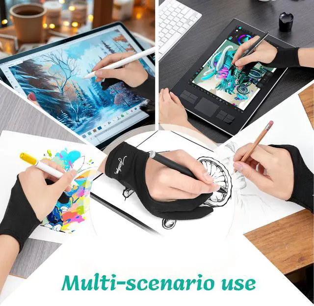 Alt view image 7 of 7 - Digital Drawing Glove 3-Layer Palm Rejection(Large,Black) Two-Finger Artist Glove for Graphics Drawing Tablet,Monitor,Sketching,ipad,Paper,Fits for Right and Left Hand