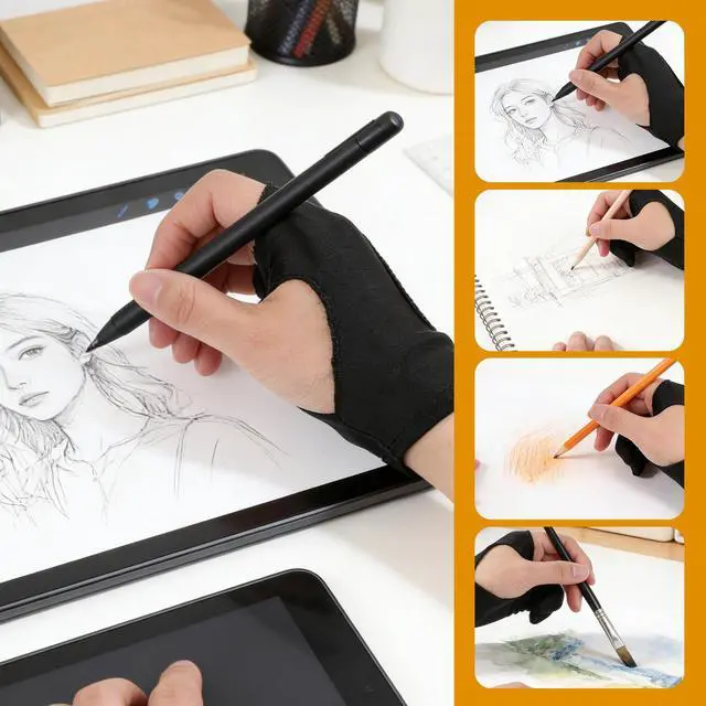 Alt view image 5 of 7 - 2 Pcs Digital Drawing Glove, Artist Glove 3-Layer Palm Rejection