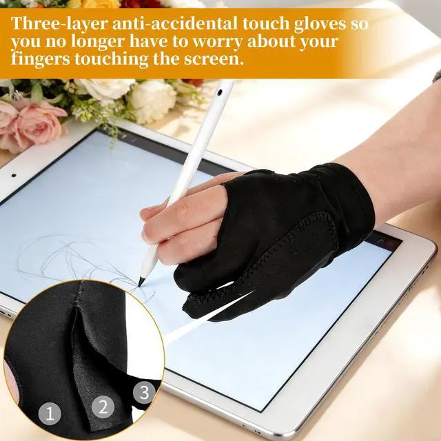 Alt view image 7 of 7 - 2 Pcs Digital Drawing Glove, Artist Glove 3-Layer Palm Rejection