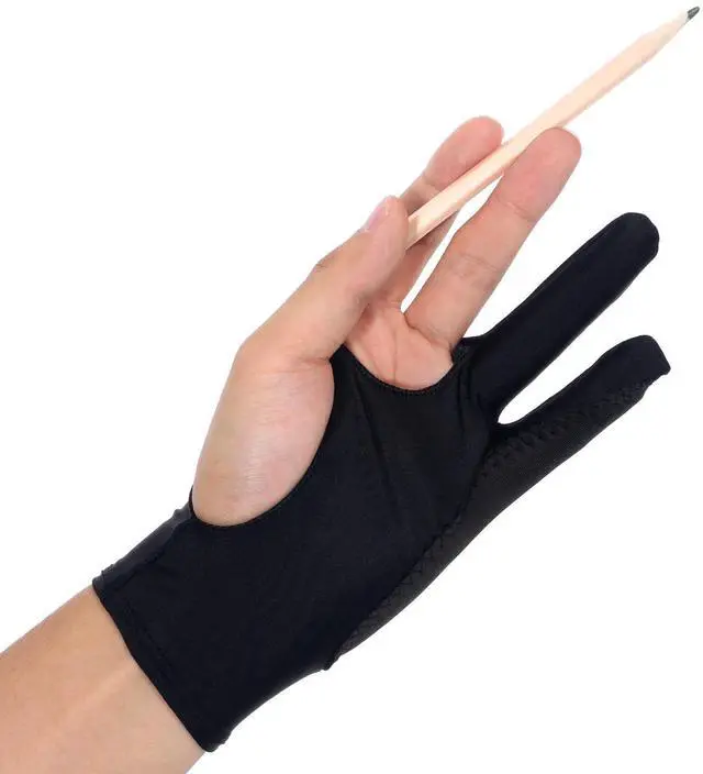 Main image of 4 PCS Artist Glove Digital Tablet Drawing Fits Left Right Hand 3-Layer Palm Rejection Two-Finger Black Glove Smudge Guard for Digital Drawing Graphic Tablet Paper Sketching Stylus Pen Pencil
