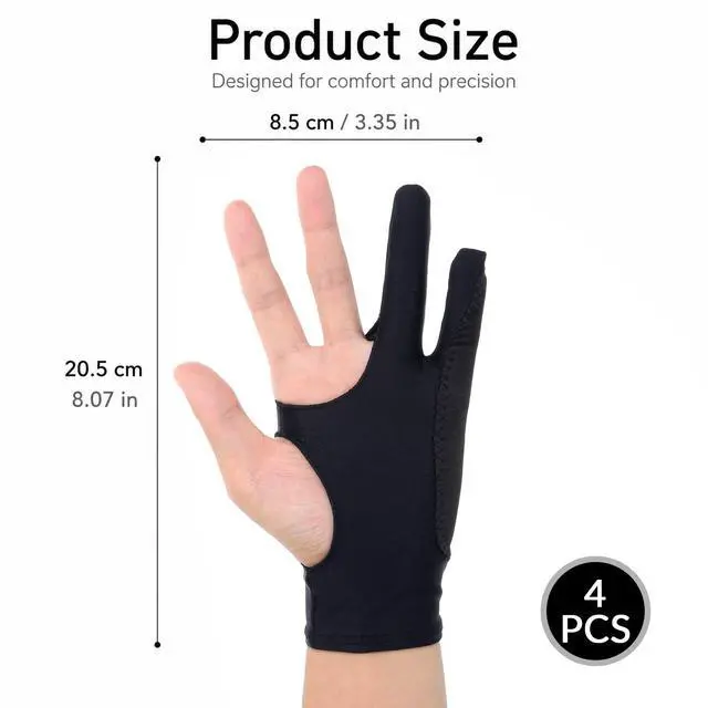 Alt view image 2 of 7 - 4 PCS Artist Glove Digital Tablet Drawing Fits Left Right Hand 3-Layer Palm Rejection Two-Finger Black Glove Smudge Guard for Digital Drawing Graphic Tablet Paper Sketching Stylus Pen Pencil