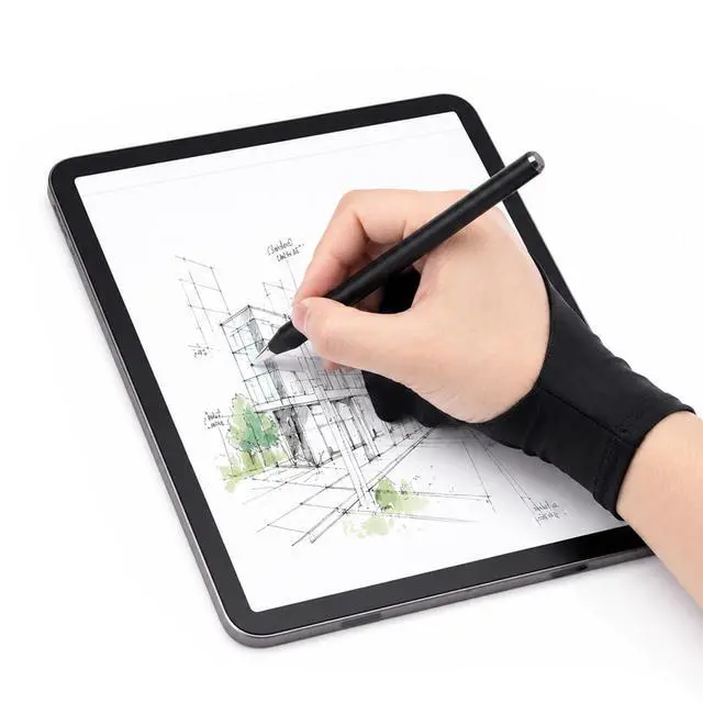 Alt view image 6 of 7 - 4 PCS Artist Glove Digital Tablet Drawing Fits Left Right Hand 3-Layer Palm Rejection Two-Finger Black Glove Smudge Guard for Digital Drawing Graphic Tablet Paper Sketching Stylus Pen Pencil