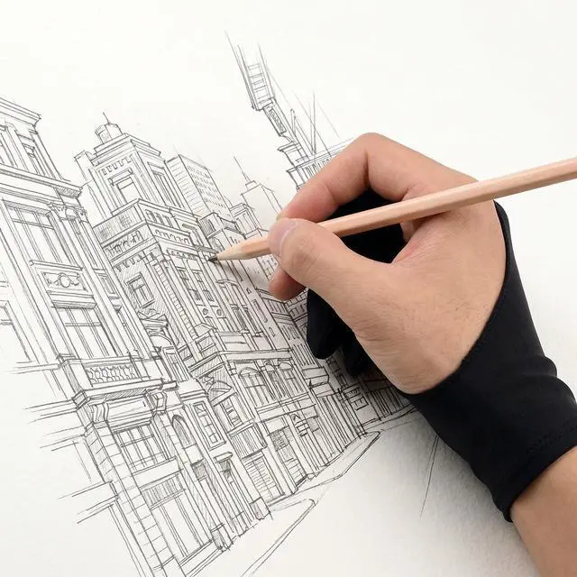 Alt view image 7 of 7 - 4 PCS Artist Glove Digital Tablet Drawing Fits Left Right Hand 3-Layer Palm Rejection Two-Finger Black Glove Smudge Guard for Digital Drawing Graphic Tablet Paper Sketching Stylus Pen Pencil