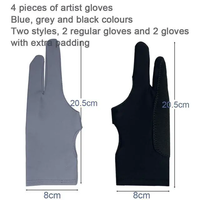 Alt view image 2 of 6 - 4 Pack Digital Drawing Glove, with 2 Pack 3-Layers Palm Rejection Glove, Two-Finger Artist Gloves for Drawing Tablet, for iPad and Paper Sketching, Fits Left and Right Hand
