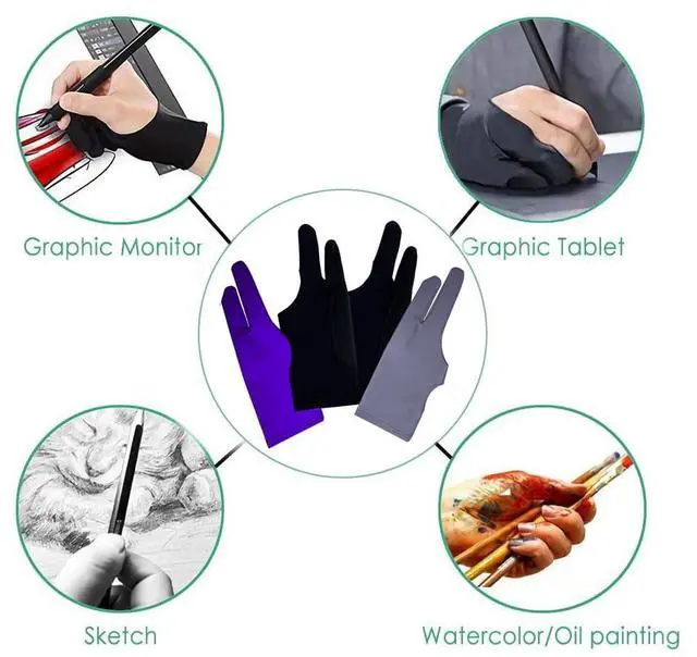Alt view image 5 of 6 - 4 Pack Digital Drawing Glove, with 2 Pack 3-Layers Palm Rejection Glove, Two-Finger Artist Gloves for Drawing Tablet, for iPad and Paper Sketching, Fits Left and Right Hand