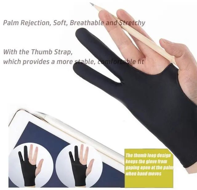 Alt view image 6 of 6 - 4 Pack Digital Drawing Glove, with 2 Pack 3-Layers Palm Rejection Glove, Two-Finger Artist Gloves for Drawing Tablet, for iPad and Paper Sketching, Fits Left and Right Hand
