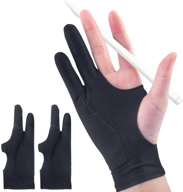 Main image of 2-Pack Drawing Glove Palm Rejection for iPad Surface All Capacitive Touch Screen Artist Right/Left Hand Graphic Tablet, Graphics Monitor Digital Drawing Sketching, Inking, Coloring Two Finger Gloves
