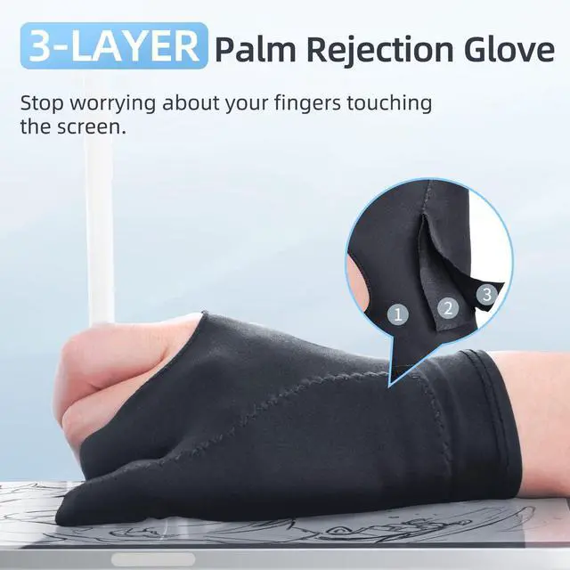 Alt view image 2 of 7 - 2-Pack Drawing Glove Palm Rejection for iPad Surface All Capacitive Touch Screen Artist Right/Left Hand Graphic Tablet, Graphics Monitor Digital Drawing Sketching, Inking, Coloring Two Finger Gloves