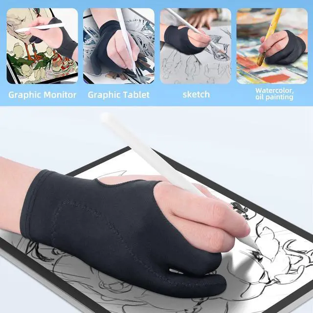 Alt view image 6 of 7 - 2-Pack Drawing Glove Palm Rejection for iPad Surface All Capacitive Touch Screen Artist Right/Left Hand Graphic Tablet, Graphics Monitor Digital Drawing Sketching, Inking, Coloring Two Finger Gloves