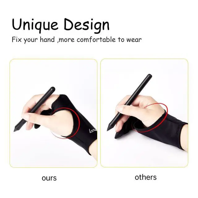 Alt view image 2 of 6 - Digital Drawing Glove 2 Pack,Artist Glove for Drawing Tablet,ipad,Sketching,Art Glove with Two Finger for Right Hand and Left Hand Smudge Guard,Small,2.95 x8.18inch