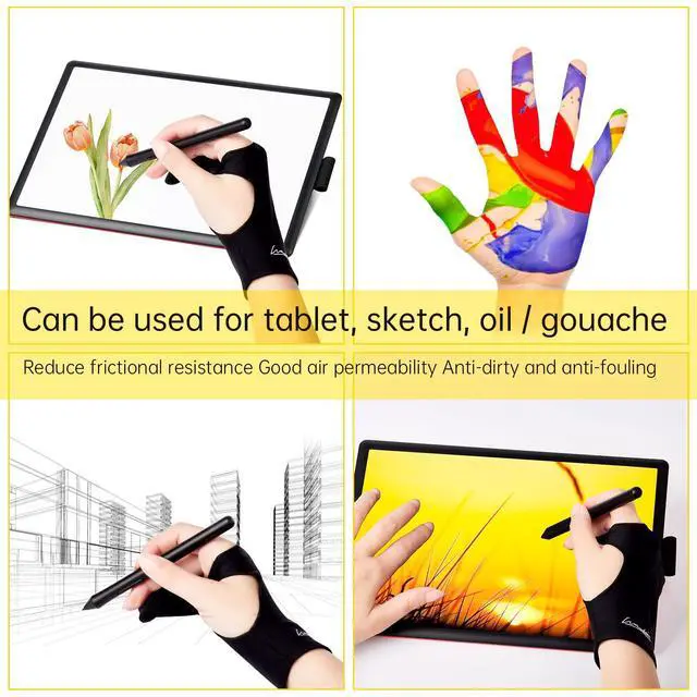 Alt view image 6 of 6 - Digital Drawing Glove 2 Pack,Artist Glove for Drawing Tablet,ipad,Sketching,Art Glove with Two Finger for Right Hand and Left Hand Smudge Guard,Small,2.95 x8.18inch